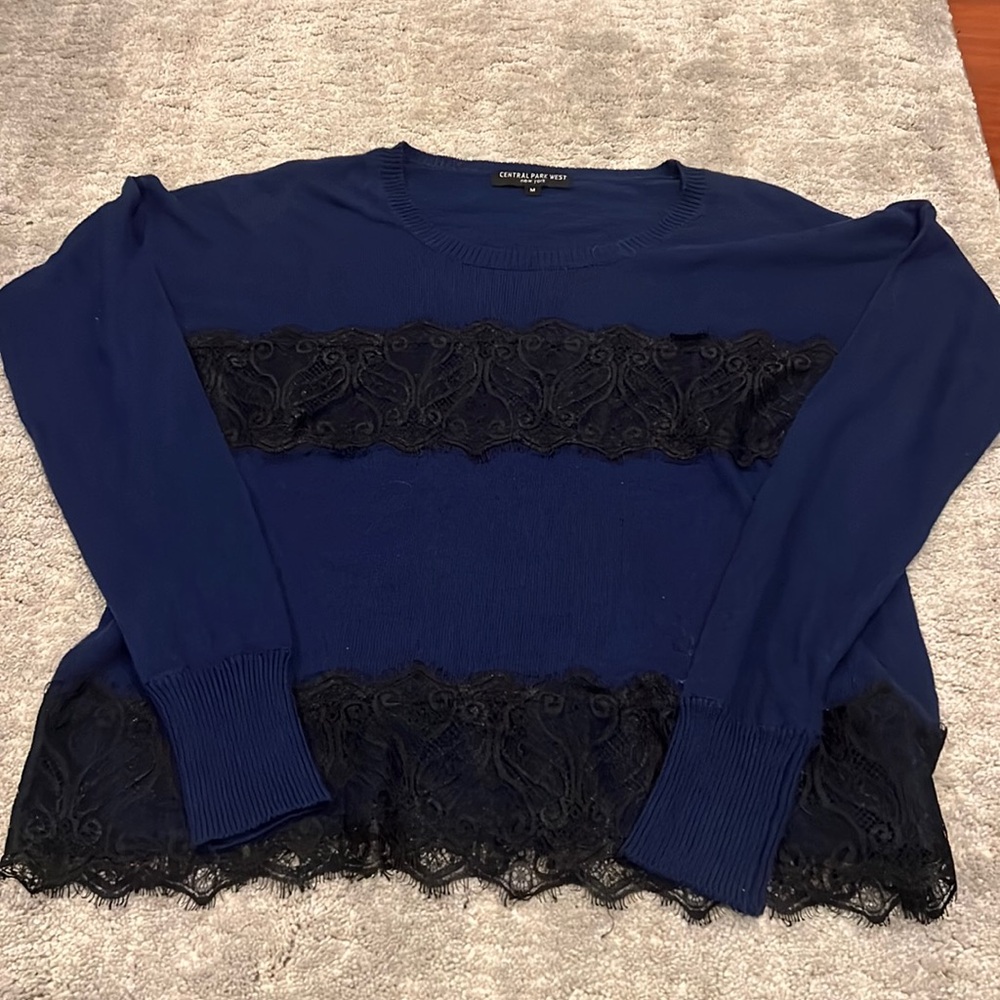 SUPER SOFT LACE NAVY SWEATER